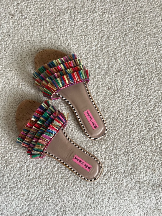 Betsey Johnson Rainbow Tassel summer vacation Cork Slide Sandals size 8 - Picture 6 of 9
